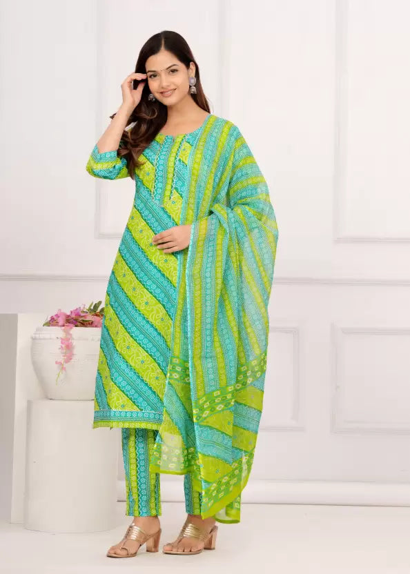 Women Pure Cotton Printed Kurta Pant Dupatta Set