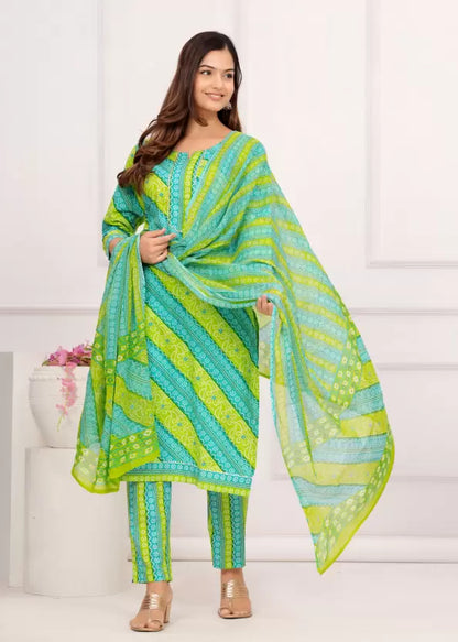 Women Pure Cotton Printed Kurta Pant Dupatta Set