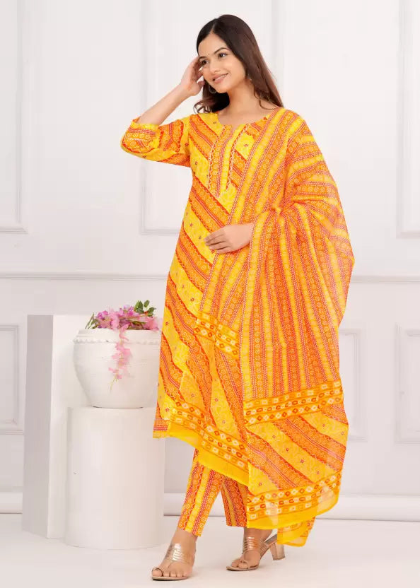 Women Pure Cotton Printed Kurta Pant Dupatta Sets