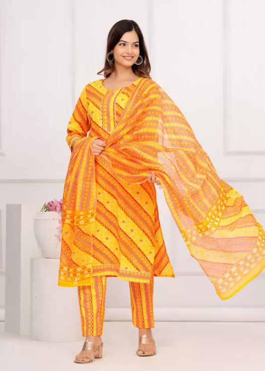 Women Pure Cotton Printed Kurta Pant Dupatta Sets