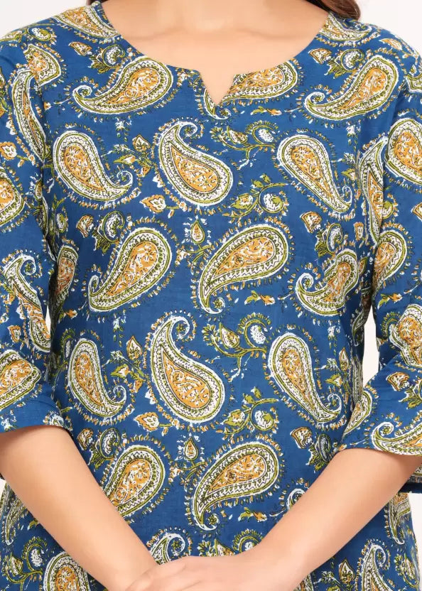 Women Top And Pajama Set Blue Jaipuri Printed