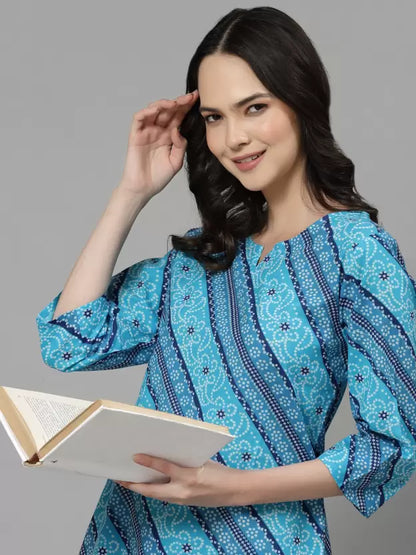Women Top And Pyjama Sets Blue Printed