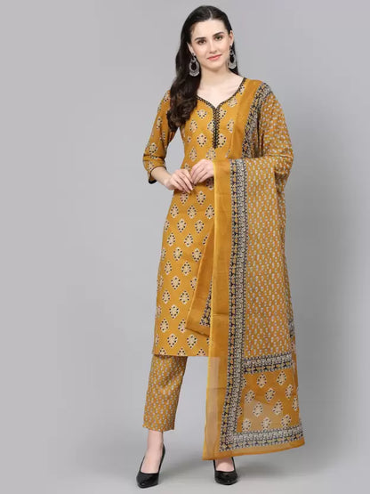 Women Pure Cotton Kurta Pant Dupatta Set