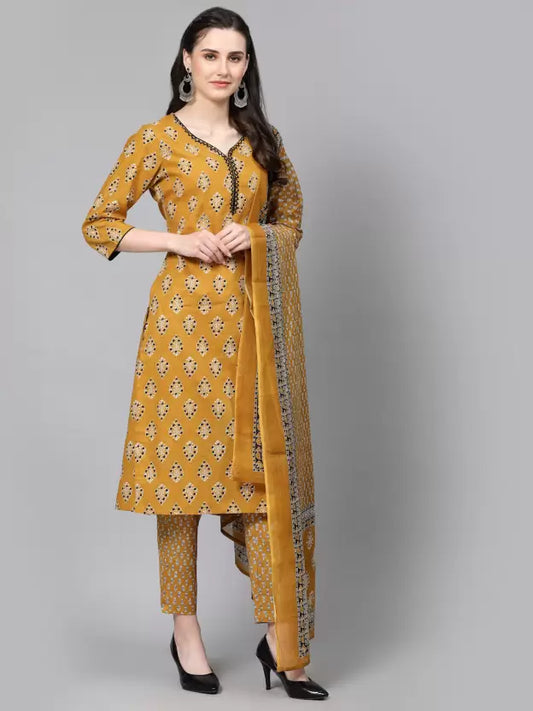 Women Pure Cotton Kurta Pant Dupatta Set