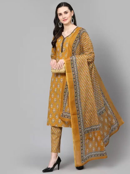 Women Pure Cotton Kurta Pant Dupatta Set