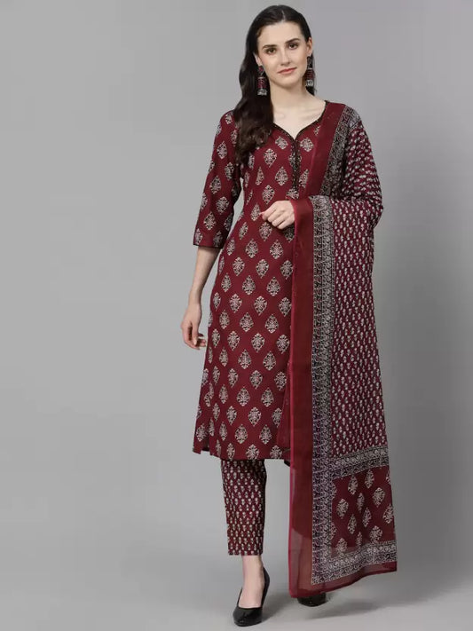 Women Pure Cotton Kurta Pant Dupatta Set