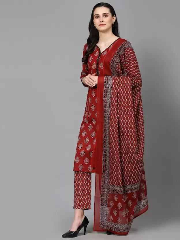 Women Pure Cotton Kurta Pant Dupatta Set