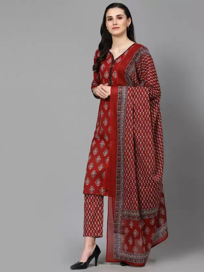 Women Pure Cotton Kurta Pant Dupatta Set