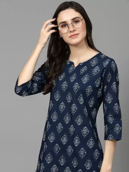 Women Top And Pajama Set Blue Printed