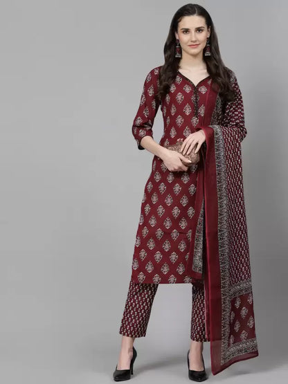 Women Pure Cotton Kurta Pant Dupatta Set