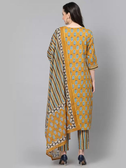 Women Pure Cotton Floral Kurta Pant Dupatta Set