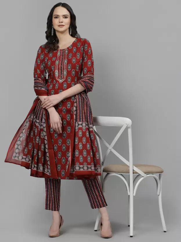 Women Pure Cotton Floral Printed Kurta Pant Dupatta Set